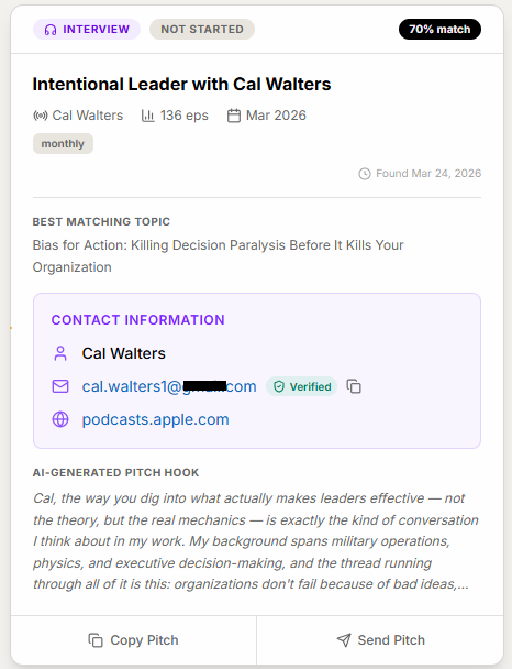 Intentional Leader with Cal Walters lead card — 70% match